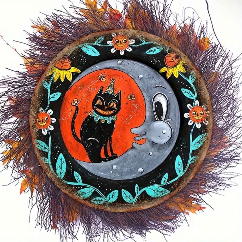 Vintage Halloween Style Black Cat Hanging Decor